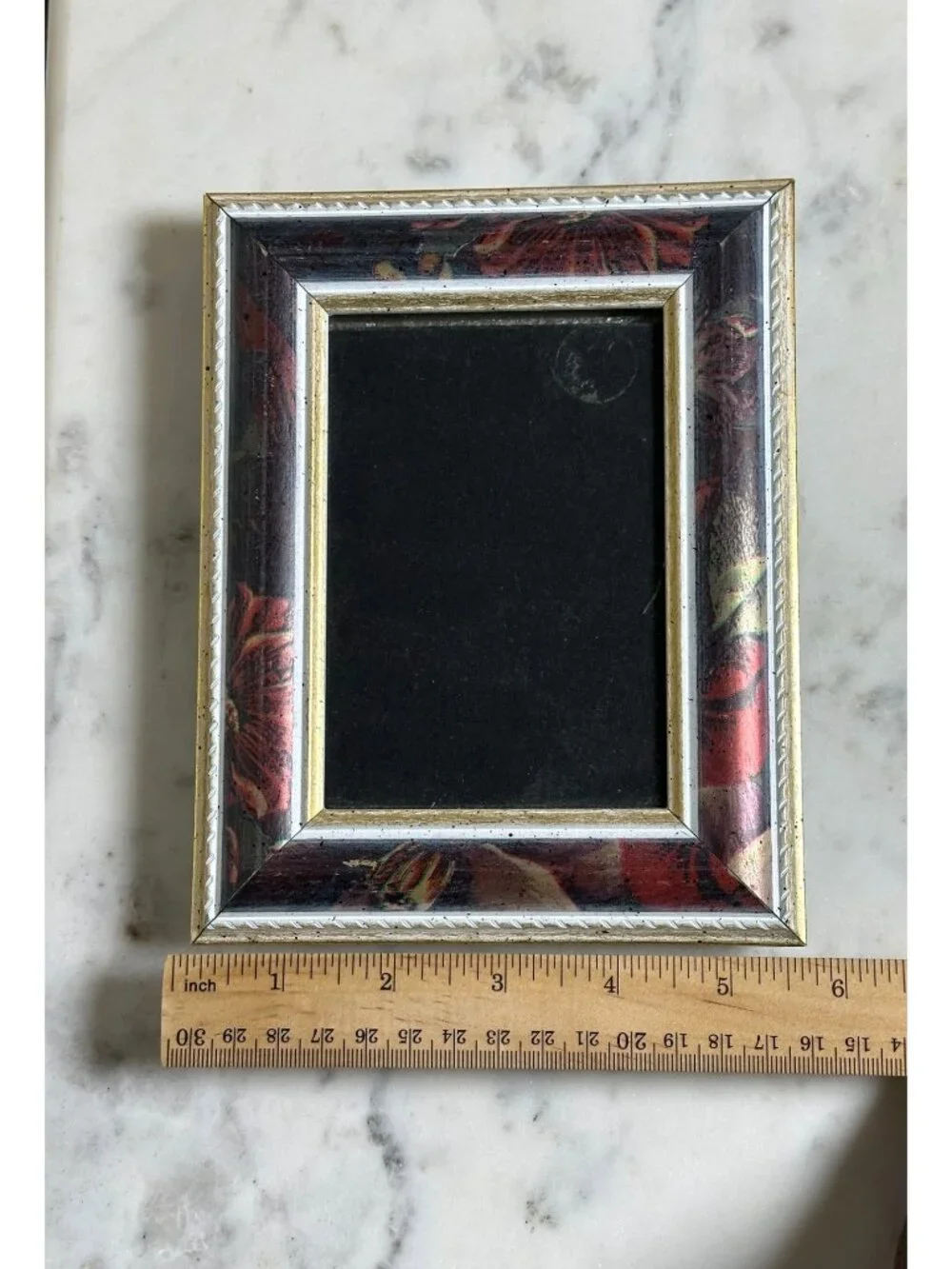 Vintage Rustic 4x5 Picture Frame | Distressed Burgundy Floral Photo Frame